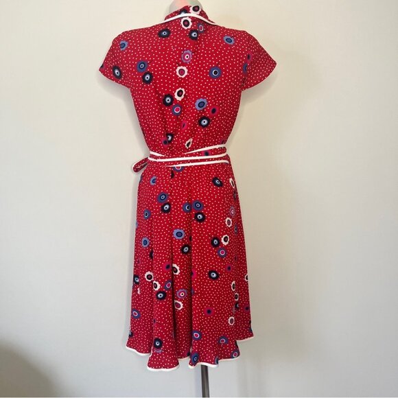 COPY - Modcloth Dress Floral Dotted Daytime Dapper True Wrap Tie Ruffle Red Whi… - Picture 3 of 16